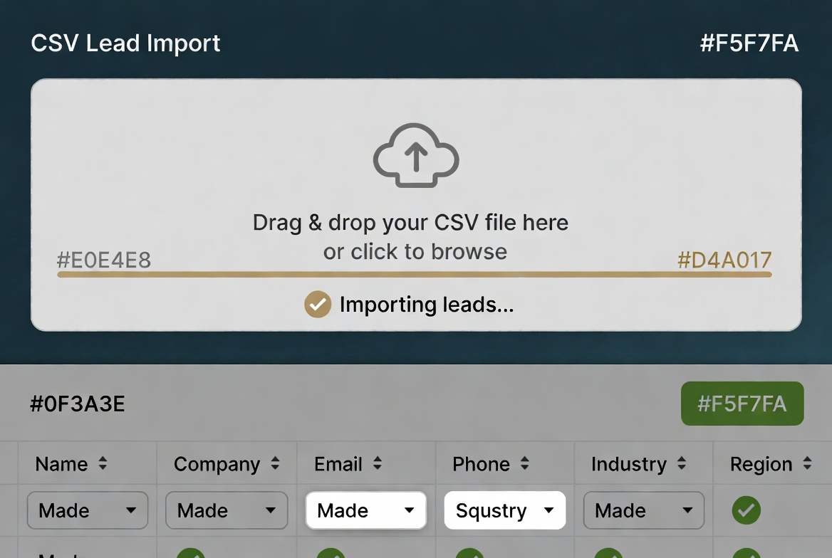 CSV lead import and drag-and-drop interface